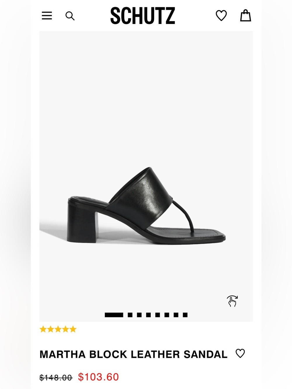 SCHUTZ Black Leather Martha Block Heel Thong Mule